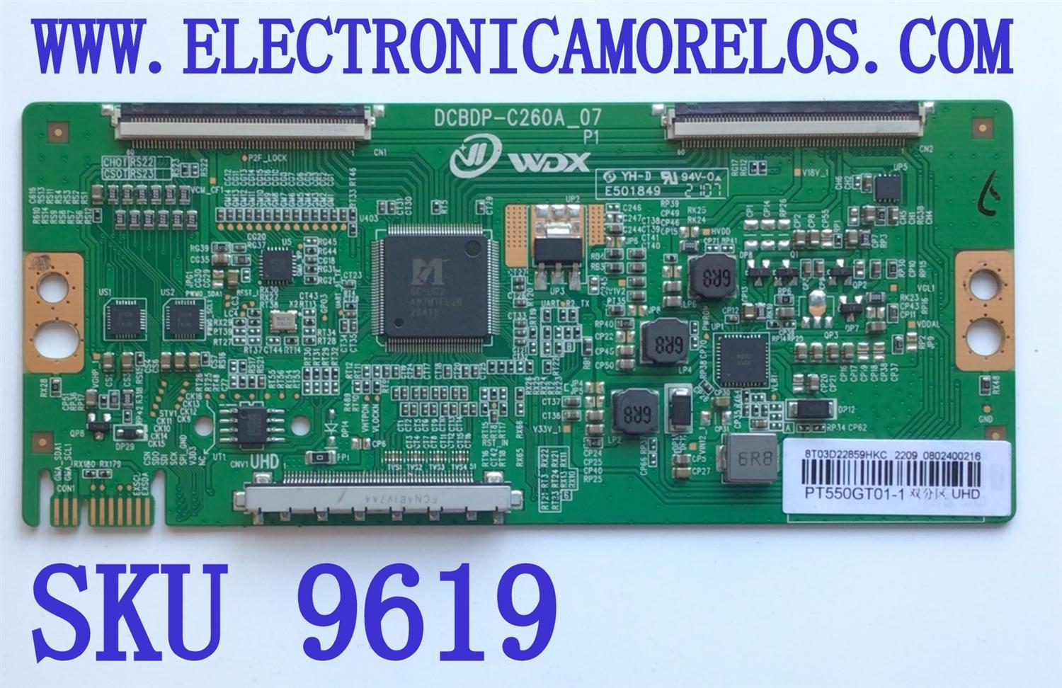 T-CON PARA TV / NUMERO DE PARTE 8T03D22859HKC / DCBDP-C260A_07 / PT550GT01-1 / 0802400216 / DISPLAY PT550GT01-1 VER.1.0 / MODELO 55"	